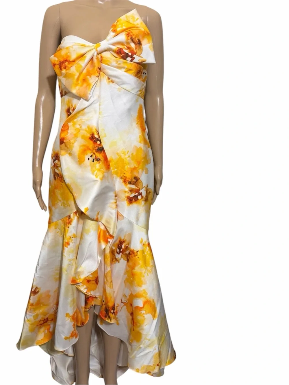 Badgley Mischka formal strapless gown high low ruffle size 8